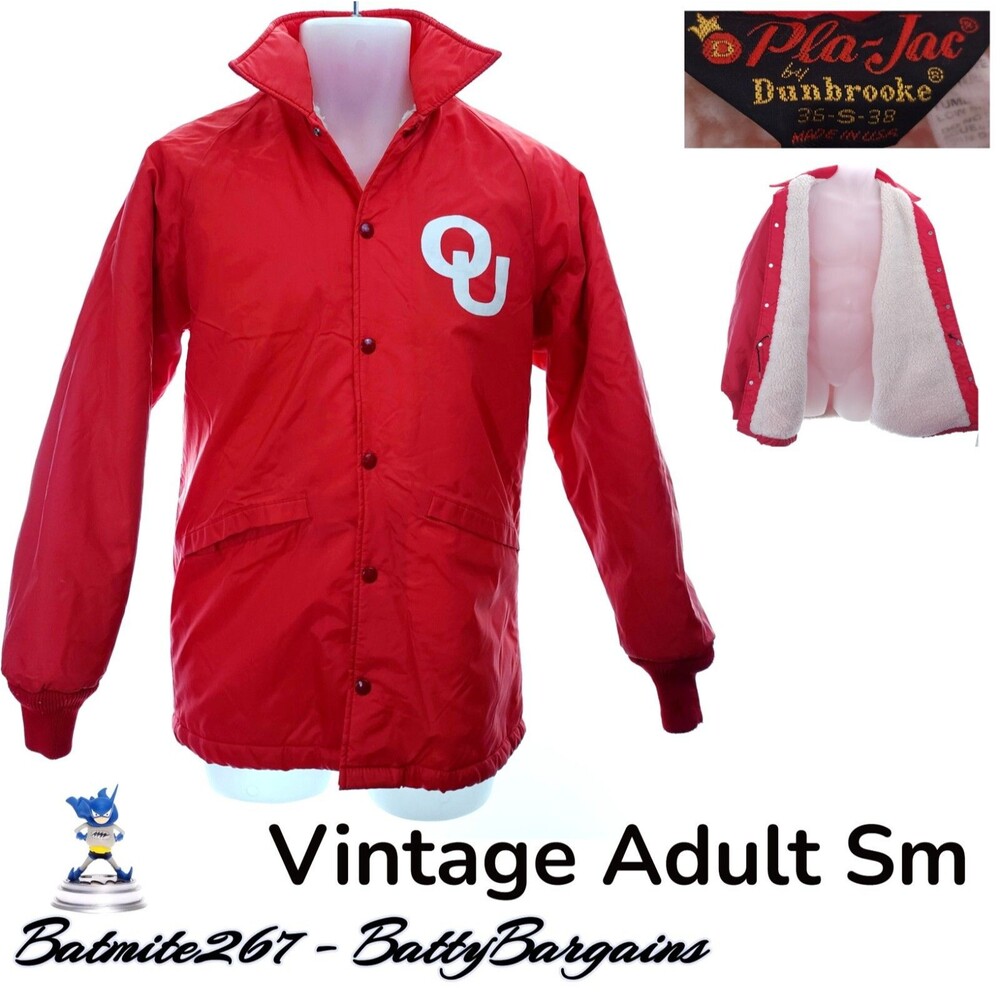 Vtg OU University Oklahoma Sooners S USA Made Sherpa Lined Coachs Coat FREE SHIP